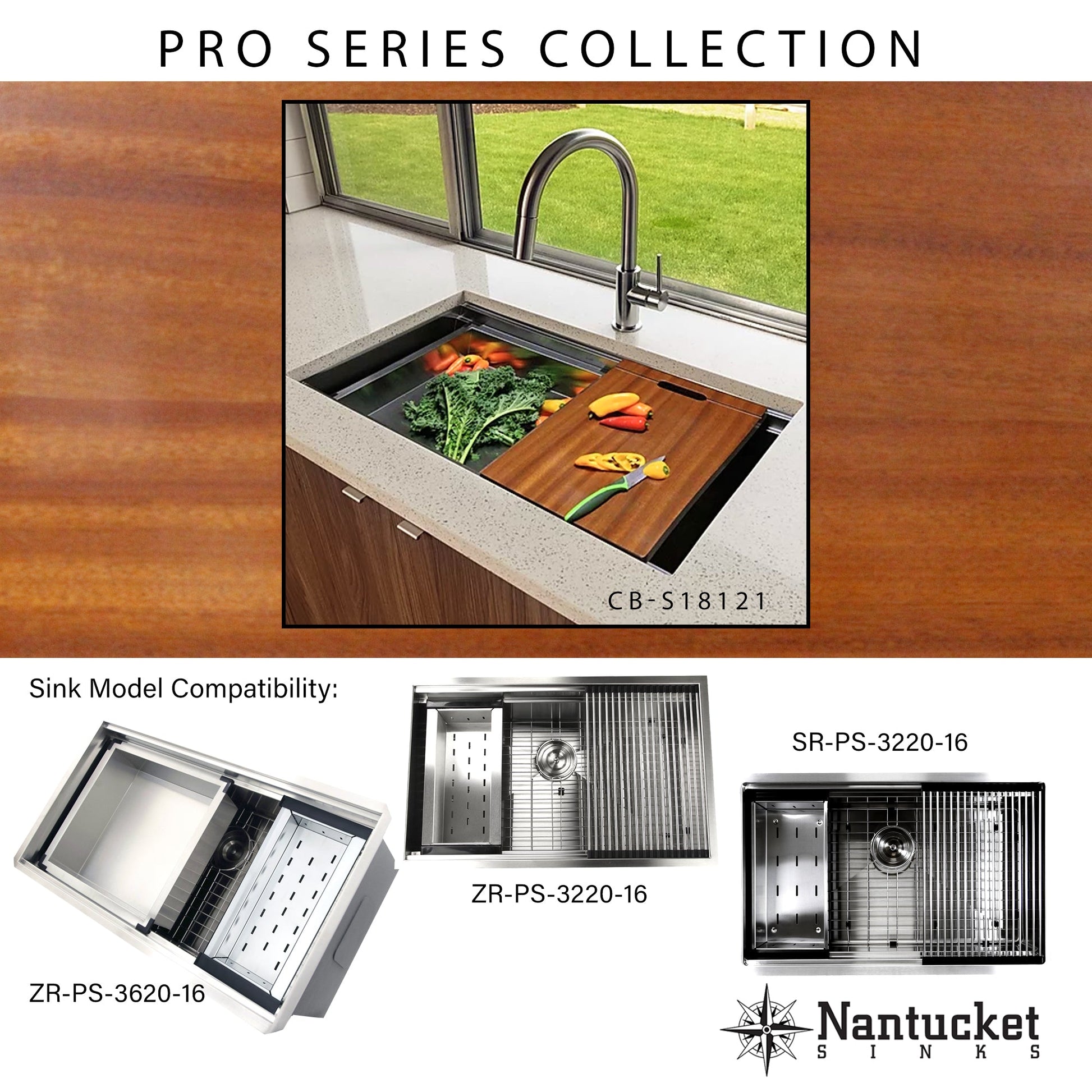Nantucket Sinks Premium Kitchen 18" x 12" Brown Sapele Wood Prep Station Cutting Board