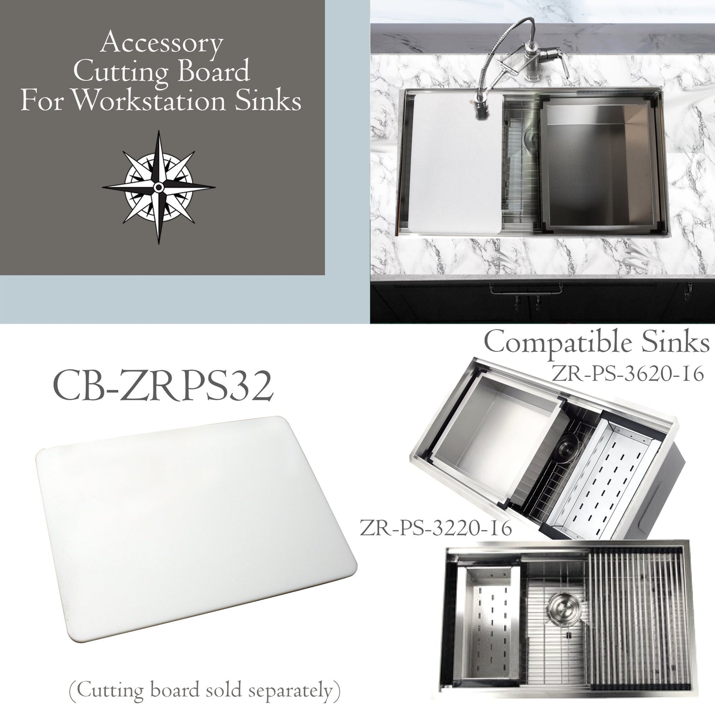 Nantucket Sinks Premium Kitchen 18" x 12" White Plastic Prep Station Cutting Board