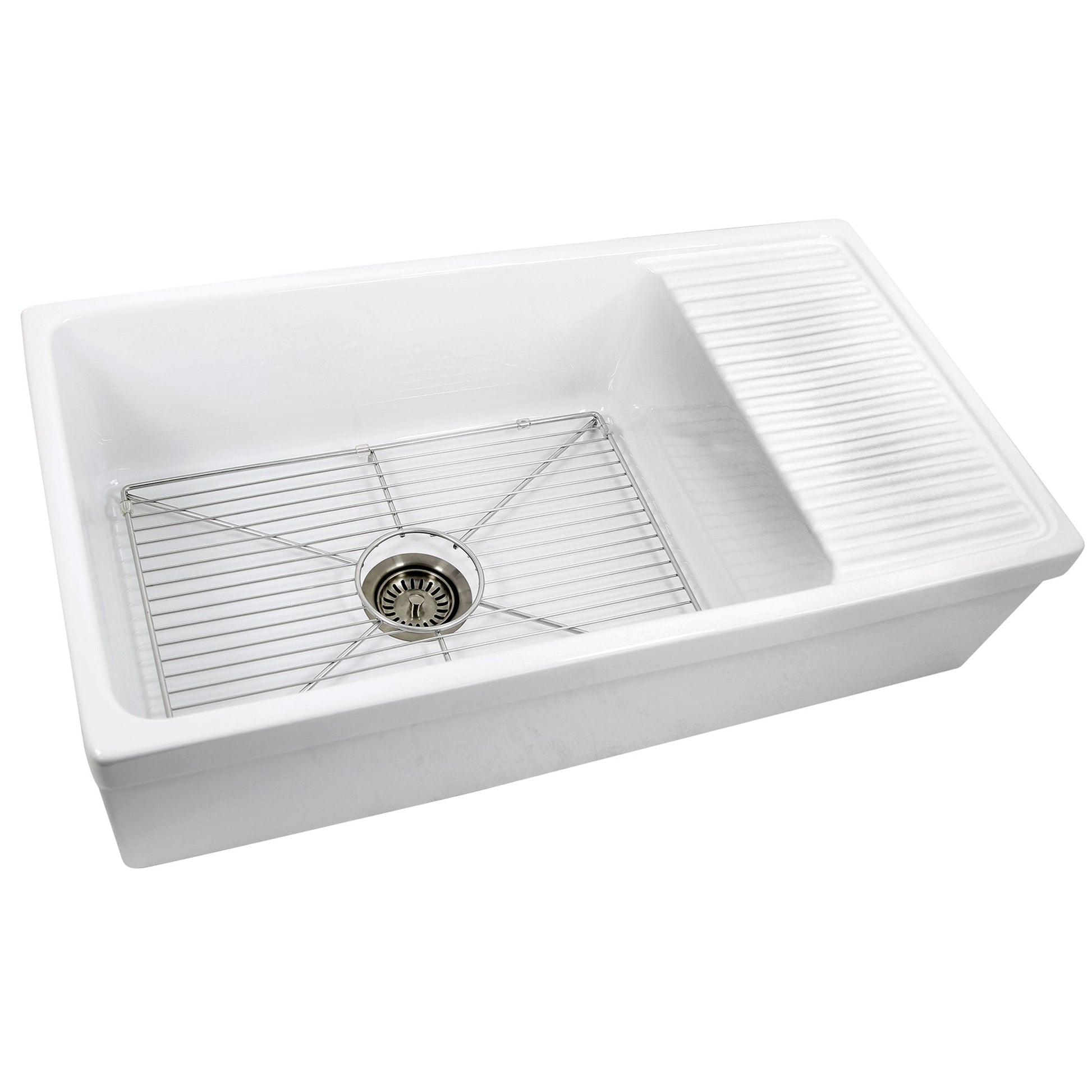 Nantucket Sinks Premium Kitchen 21" Polished Silver Stainless Steel Stainless Steel Bottom Grid BG-FCFS36-DB