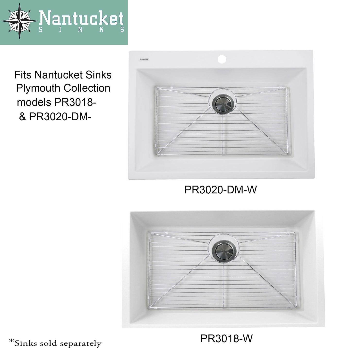 Nantucket Sinks Premium Kitchen 25" Polished Silver Stainless Steel Stainless Steel Bottom Grid BG-PR3018