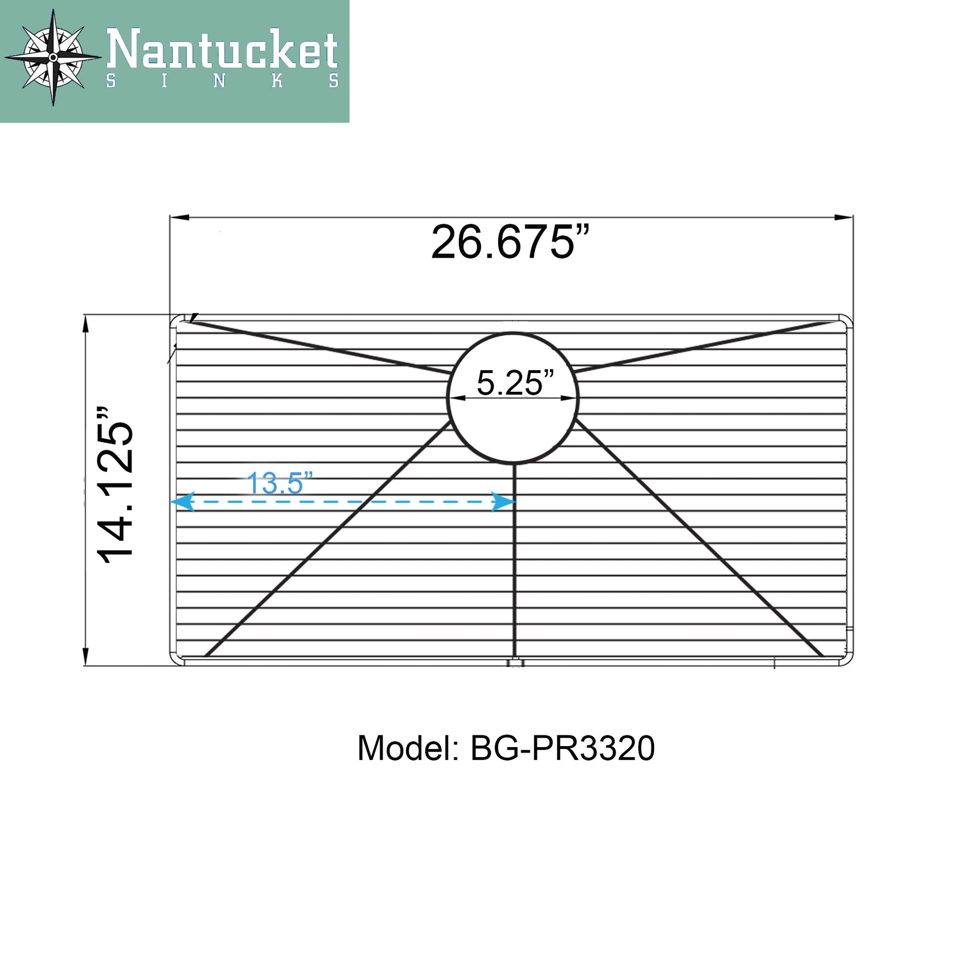 Nantucket Sinks Premium Kitchen 27" Polished Silver Stainless Steel Stainless Steel Bottom Grid BG-PR3320