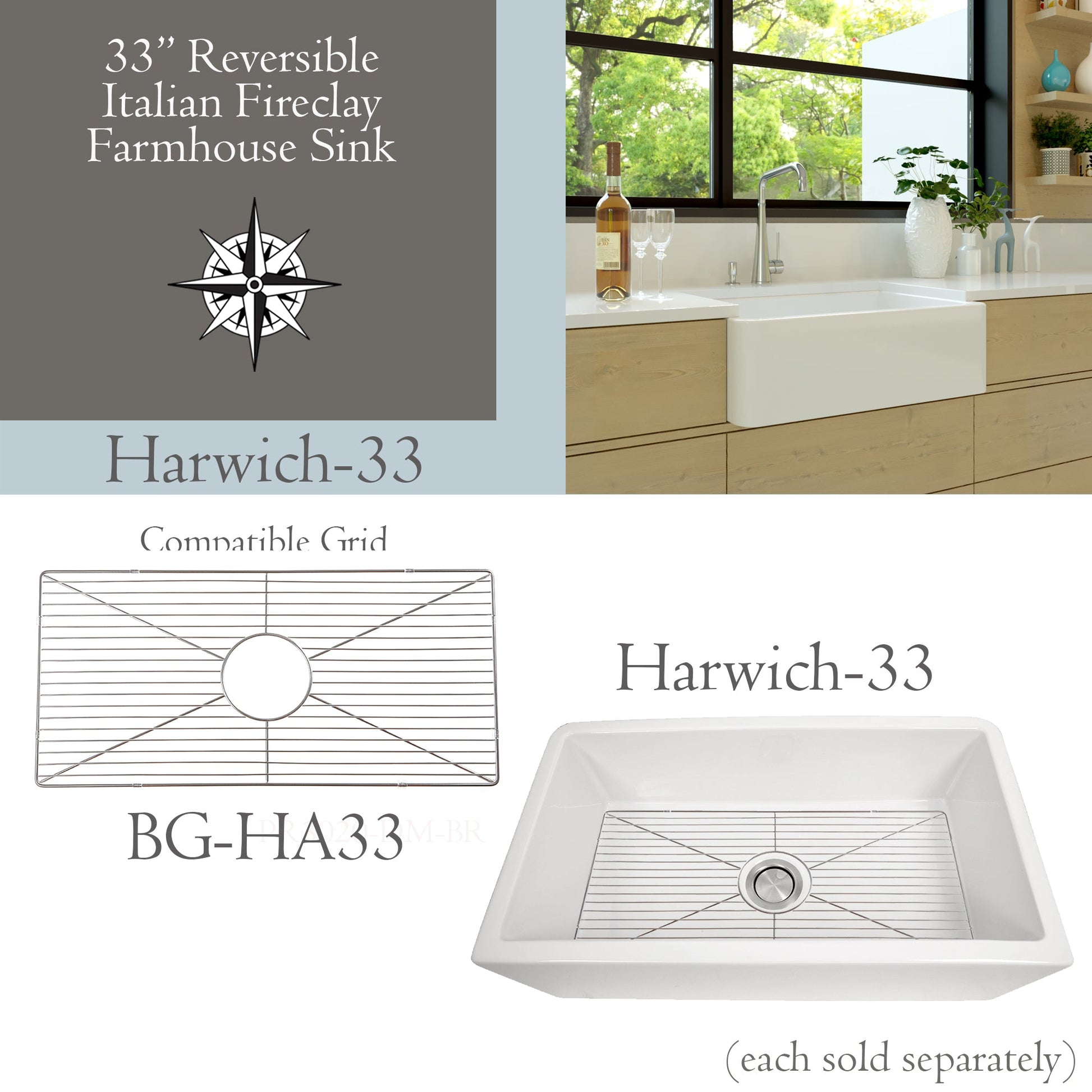 Nantucket Sinks Premium Kitchen 29" Polished Silver Stainless Steel Stainless Steel Bottom Grid BG-HA33