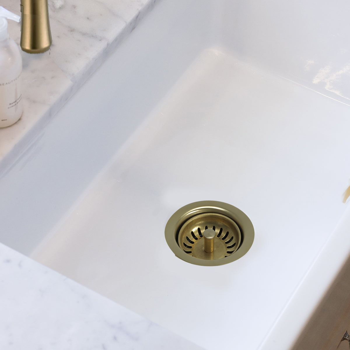 Nantucket Sinks Premium Kitchen 5" Brass Stainless Steel Extended Flange Disposal Kitchen Drain