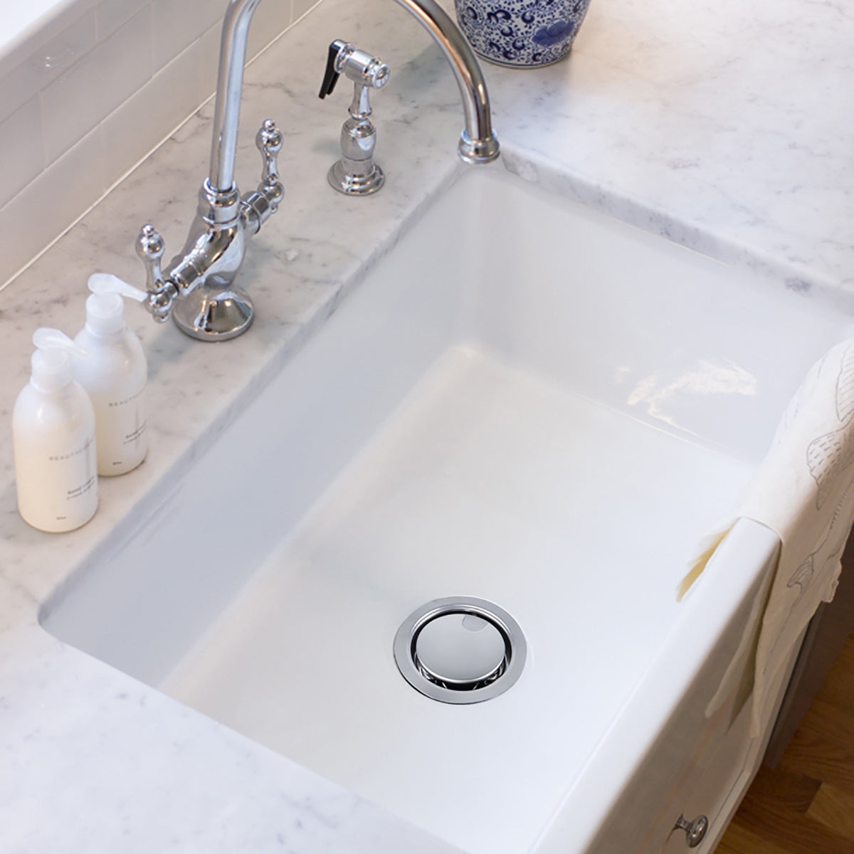 Nantucket Sinks Premium Kitchen 5" Brushed Satin Stainless Steel Flip Top Crumb Cup Inch Kitchen Drain