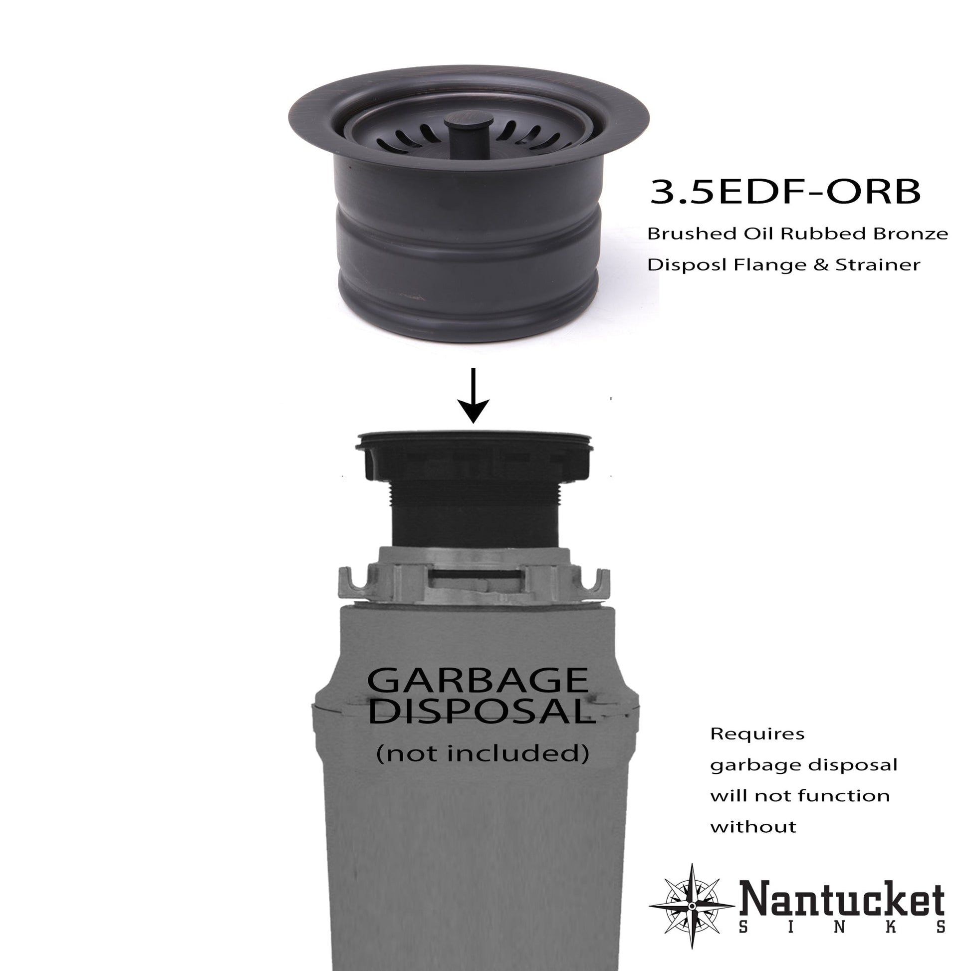 Nantucket Sinks Premium Kitchen 5" Oil Rubbed Dark Bronze Stainless Steel Extended Flange Disposal Kitchen Drain