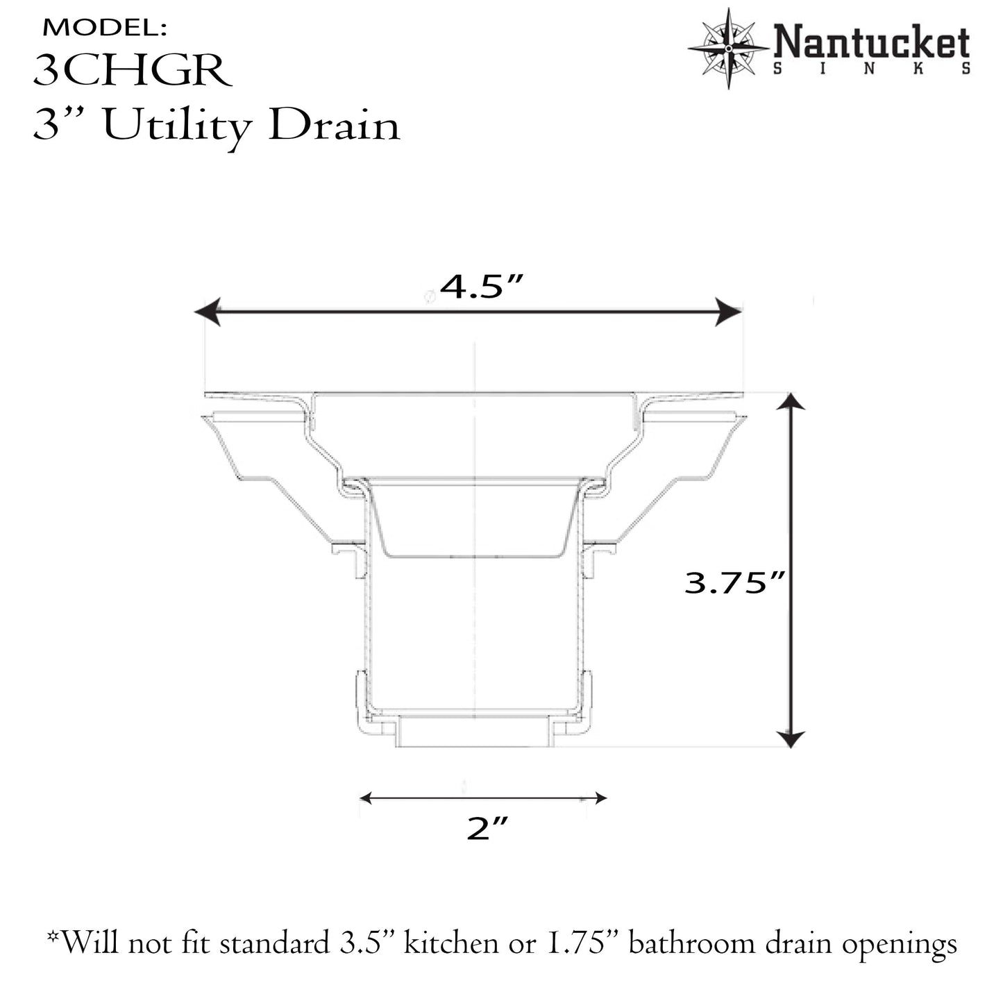 Nantucket Sinks Premium Kitchen 5" Polished, Brushed Silver Stainless Steel/Brass Utility Sink Grid Drain