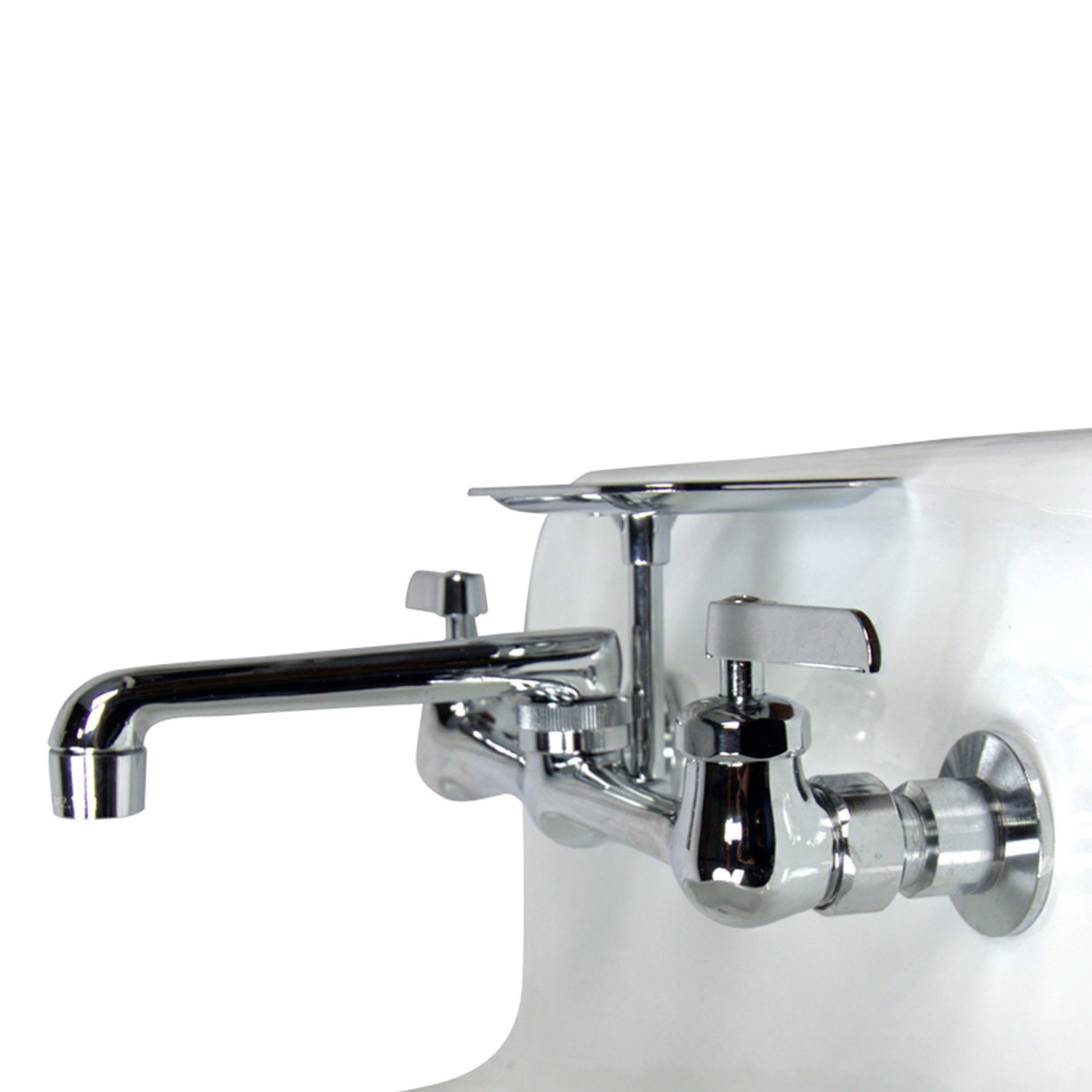 Nantucket Sinks Premium Kitchen 9" Wallmount Chrome Brass Sink Faucet With Soap Dish (2 Hole/8" Spread)