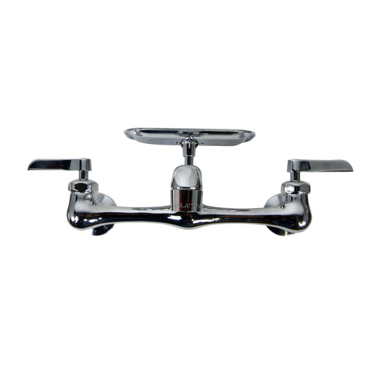 Nantucket Sinks Premium Kitchen 9" Wallmount Chrome Brass Sink Faucet With Soap Dish (2 Hole/8" Spread)
