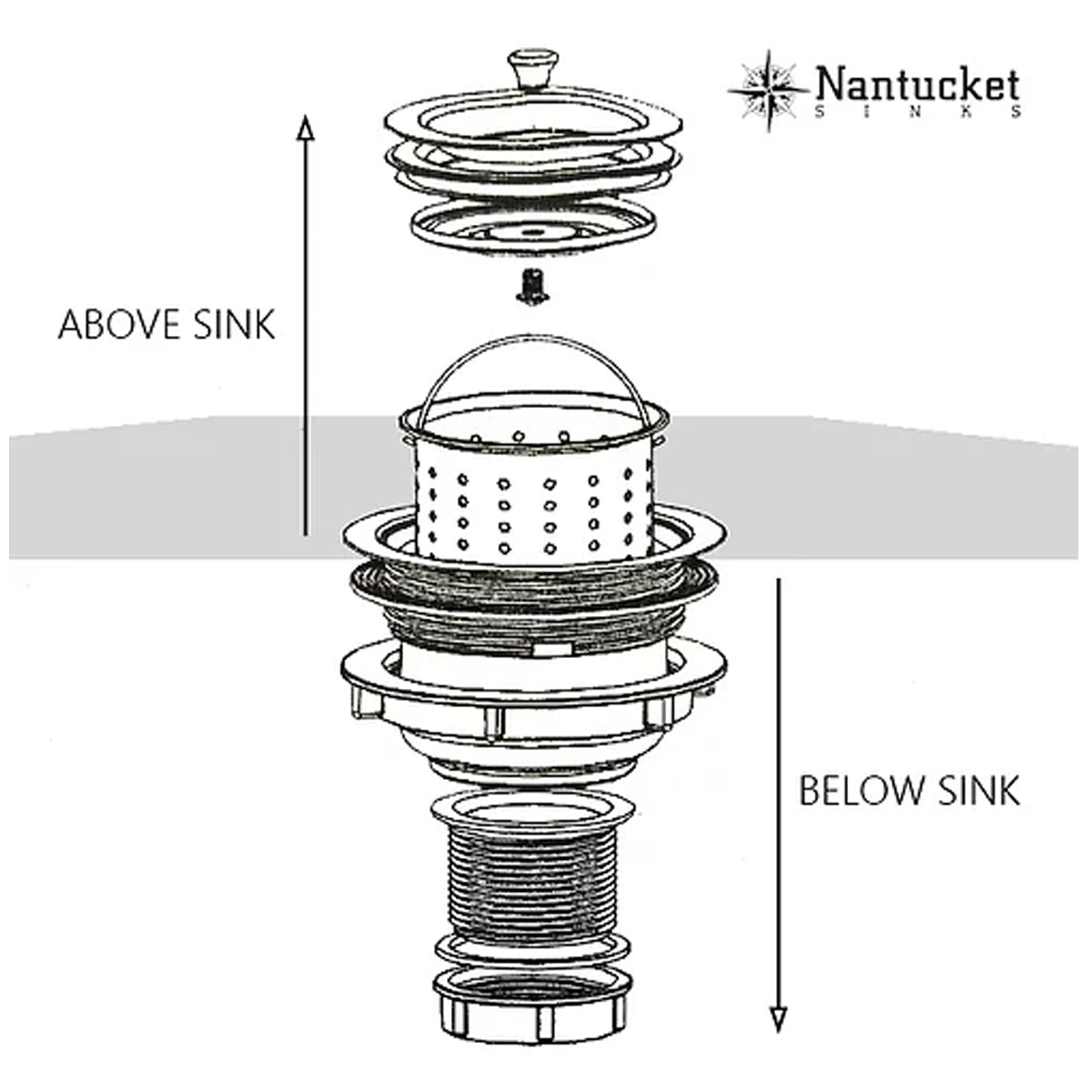 Nantucket Sinks Premium Kitchen " Brushed Satin Stainless Steel Colander Kitchen Drain