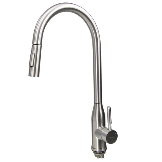 Nantucket Sinks Premium Kitchen " Satin Nickel Silver Brass Goose Neck Pull-Down Faucet With Modern Styling