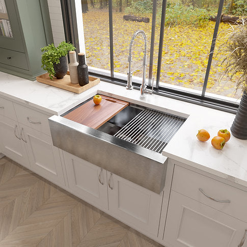 Nantucket Sinks Prepstation 33" Single Bowl Undermount Stainless Steel Brushed Satin Kitchen Sink