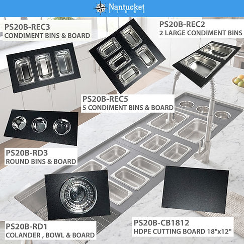 Nantucket Sinks Pro Series 18" Prep Station Black HDPE With Stainless Bins Colander and Bowl Server