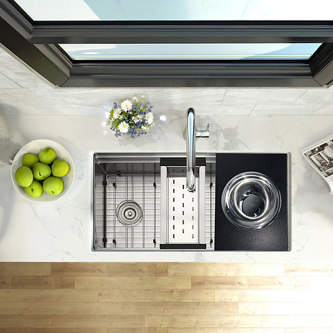 Nantucket Sinks Pro Series 18" Prep Station Black HDPE With Stainless Bins Colander and Bowl Server