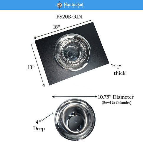 Nantucket Sinks Pro Series 18" Prep Station Black HDPE With Stainless Bins Colander and Bowl Server