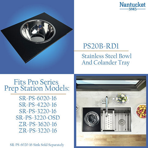 Nantucket Sinks Pro Series 18" Prep Station Black HDPE With Stainless Bins Colander and Bowl Server