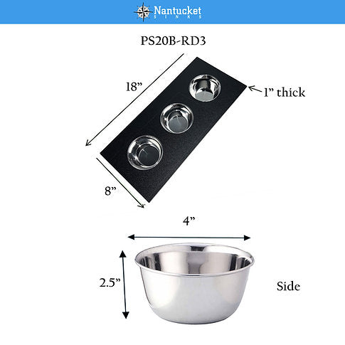Nantucket Sinks Pro Series 18" Prep Station Black HDPE With Stainless Bins Condiment Server