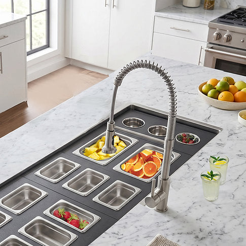 Nantucket Sinks Pro Series 18" Prep Station Black HDPE With Stainless Bins Condiment Server
