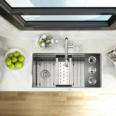 Nantucket Sinks Pro Series 18" Prep Station Black HDPE With Stainless Bins Condiment Server