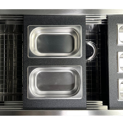 Nantucket Sinks Pro Series 18" Prep Station Black HDPE With Stainless Bins Set of 2 Rectangular Condiment Servers
