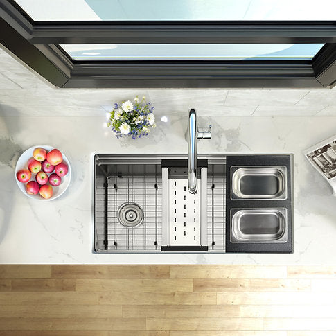 Nantucket Sinks Pro Series 18" Prep Station Black HDPE With Stainless Bins Set of 2 Rectangular Condiment Servers