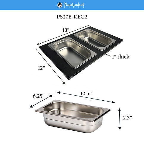 Nantucket Sinks Pro Series 18" Prep Station Black HDPE With Stainless Bins Set of 2 Rectangular Condiment Servers