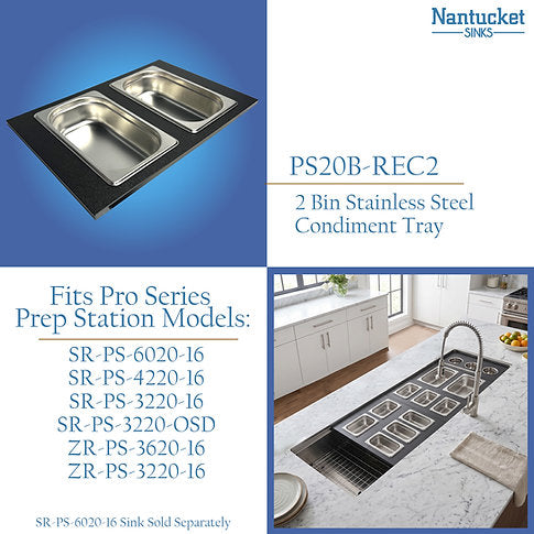 Nantucket Sinks Pro Series 18" Prep Station Black HDPE With Stainless Bins Set of 2 Rectangular Condiment Servers