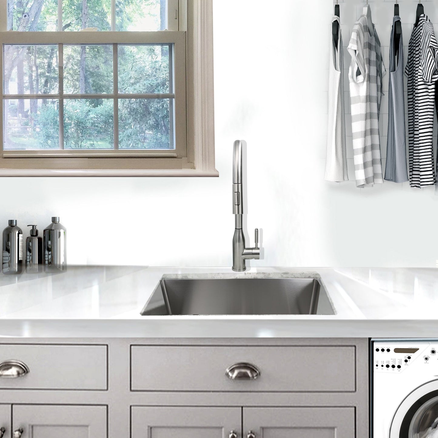 Nantucket Sinks Pro Series 23" Rectangle Undermount Brushed Satin 304 Stainless Steel Single Bowl Small Radius Utility/Laundry Sink