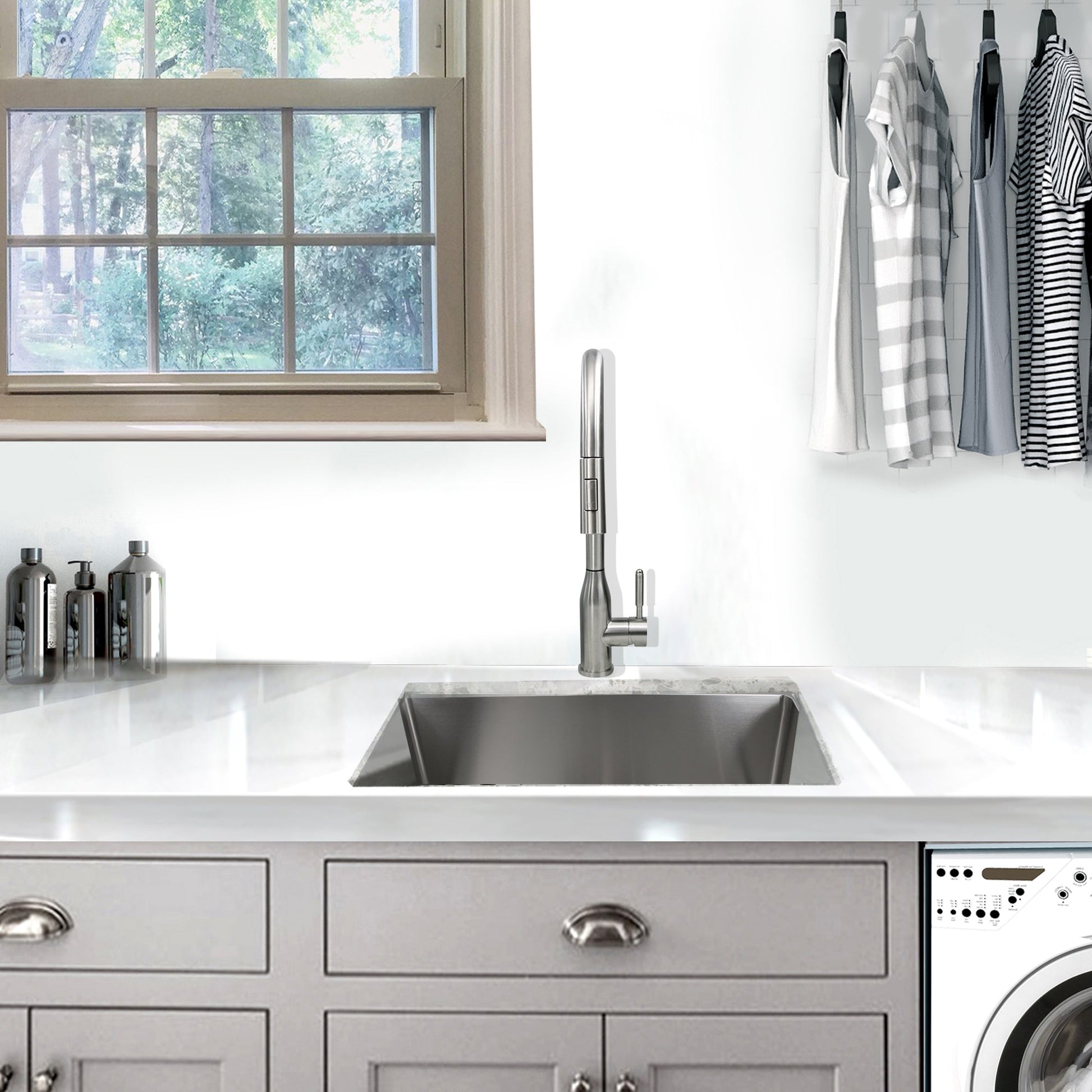 Nantucket Sinks Pro Series 23" Rectangle Undermount Brushed Satin 304 Stainless Steel Single Bowl Small Radius Utility/Laundry Sink