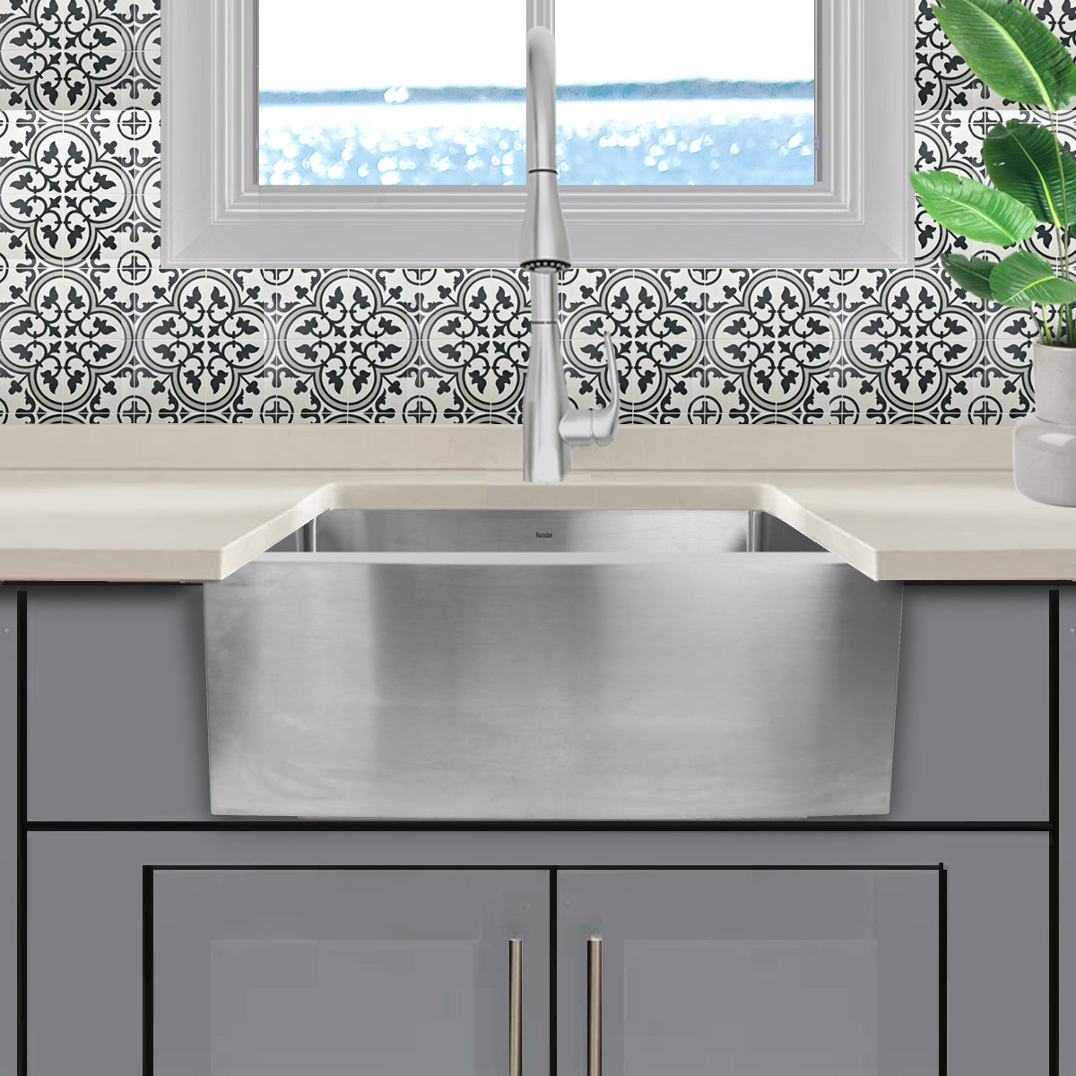 Nantucket Sinks Pro Series 24" Rectangle Undermount Brushed Satin Silver 304 Stainless Steel Single Bowl Farmhouse Apron Kitchen Sink