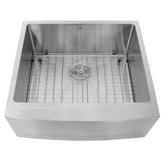 Nantucket Sinks Pro Series 24" Rectangle Undermount Brushed Satin Silver 304 Stainless Steel Single Bowl Farmhouse Apron Kitchen Sink
