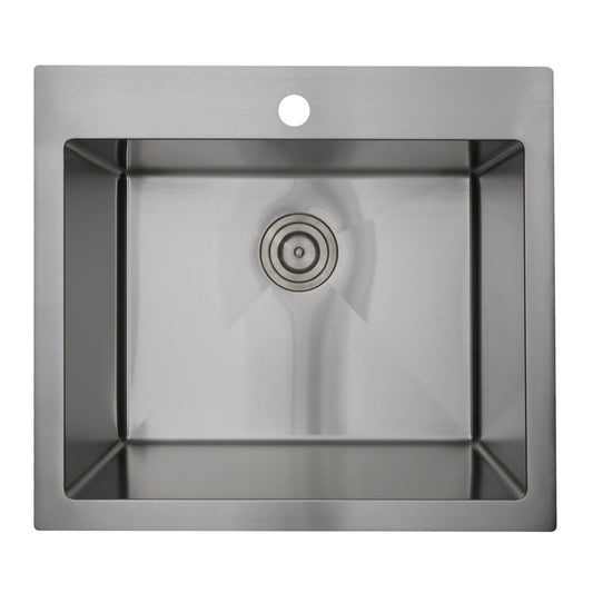 Nantucket Sinks Pro Series 25" Rectangle Topmount Brushed Satin 304 Stainless Steel Single Bowl Small Radius Laundry Sink