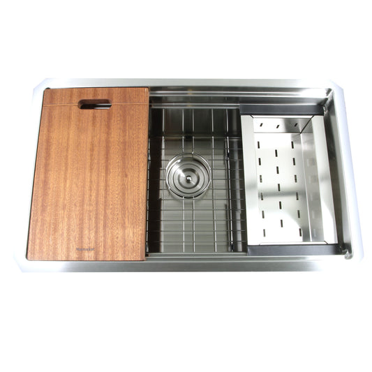 Nantucket Sinks Pro Series 28" Rectangle Undermount Brushed Satin 304 Stainless Steel Single Bowl Kitchen Sink