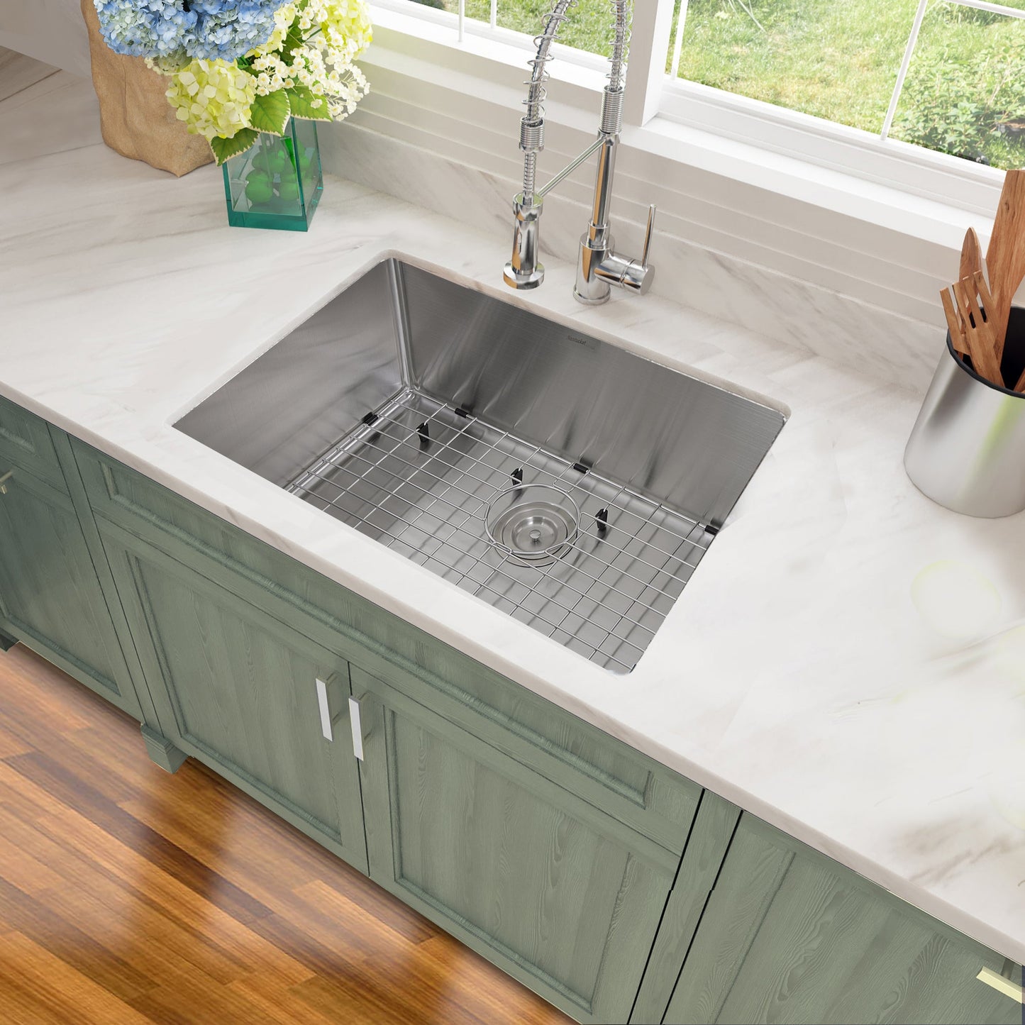 Nantucket Sinks Pro Series 28" Rectangle Undermount Brushed Satin Silver 304 Stainless Steel Single Bowl Small Radius Corners Kitchen Sink
