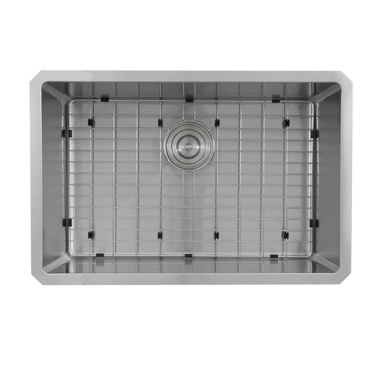Nantucket Sinks Pro Series 28" Rectangle Undermount Brushed Satin Silver 304 Stainless Steel Single Bowl Small Radius Corners Kitchen Sink
