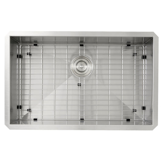 Nantucket Sinks Pro Series 28" Rectangle Undermount Brushed Satin Silver 304 Stainless Steel Single Bowl Zero Radius 8" Deep Kitchen Sink