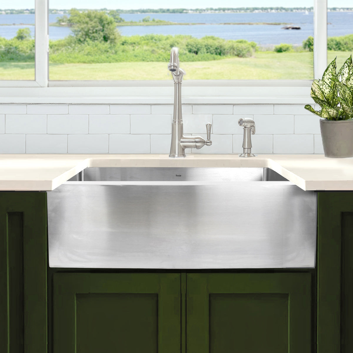 Nantucket Sinks Pro Series 30" Rectangle Undermount Brushed Satin Silver 304 Stainless Steel Single Bowl Farmhouse Apron Kitchen Sink