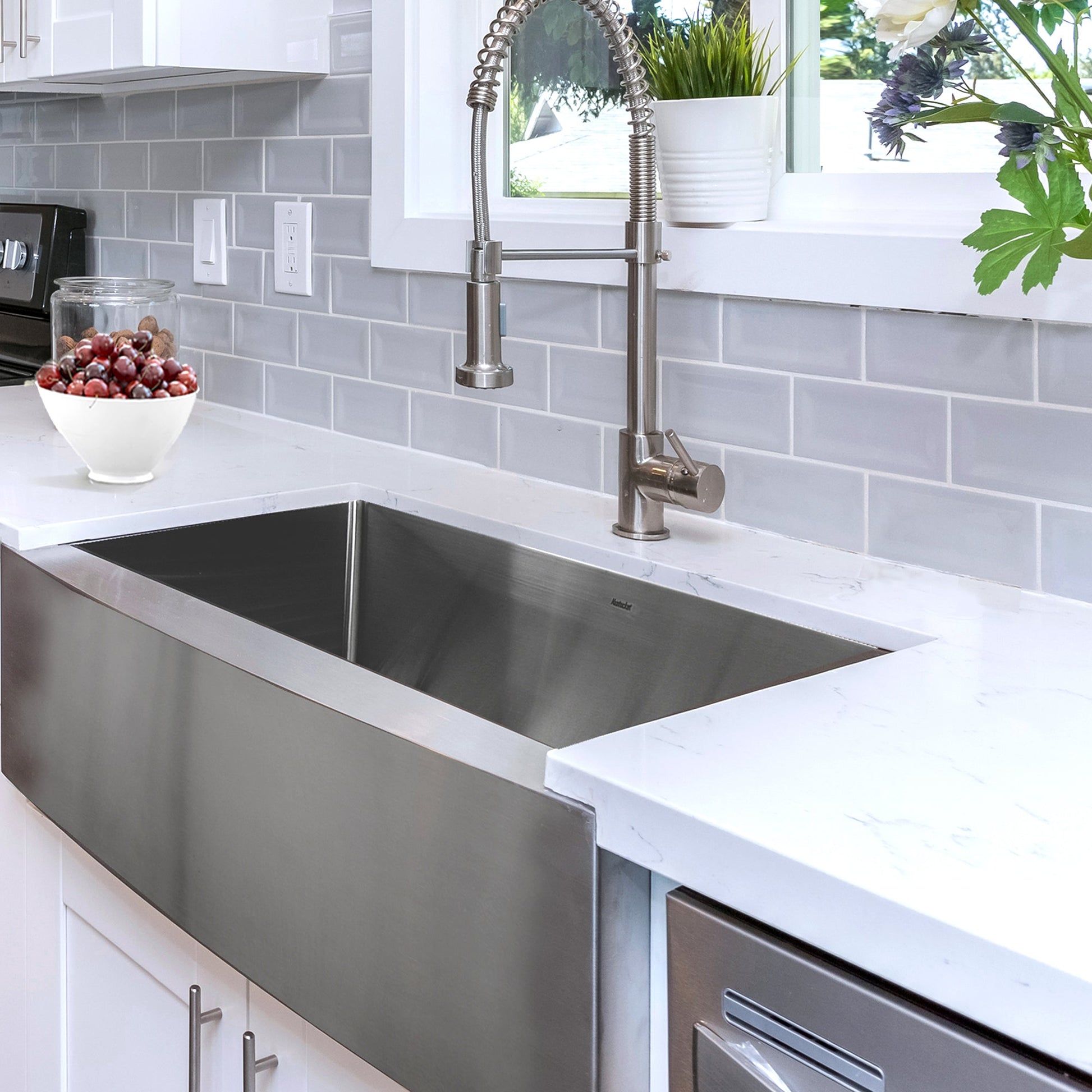 Nantucket Sinks Pro Series 30" Rectangle Undermount Brushed Satin Silver 304 Stainless Steel Single Bowl Farmhouse Apron Kitchen Sink