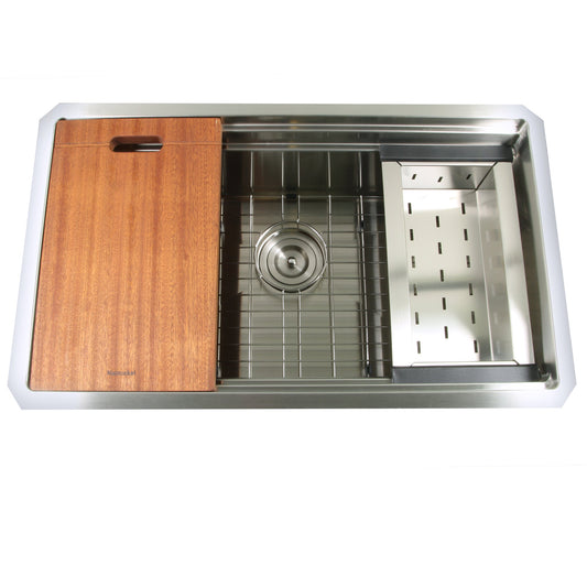 Nantucket Sinks Pro Series 30" Rectangle Undermount Brushed Satin Silver 304 Stainless Steel Single Bowl Kitchen Sink