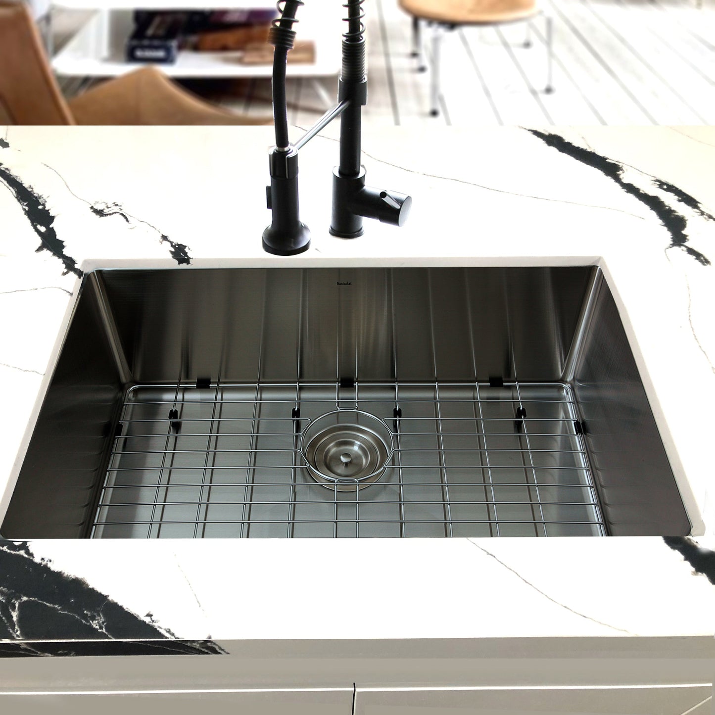 Nantucket Sinks Pro Series 30" Rectangle Undermount Brushed Satin Silver 304 Stainless Steel Single Bowl Small Radius Corners Kitchen Sink