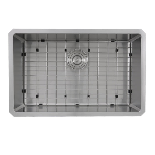 Nantucket Sinks Pro Series 30" Rectangle Undermount Brushed Satin Silver 304 Stainless Steel Single Bowl Small Radius Corners Kitchen Sink