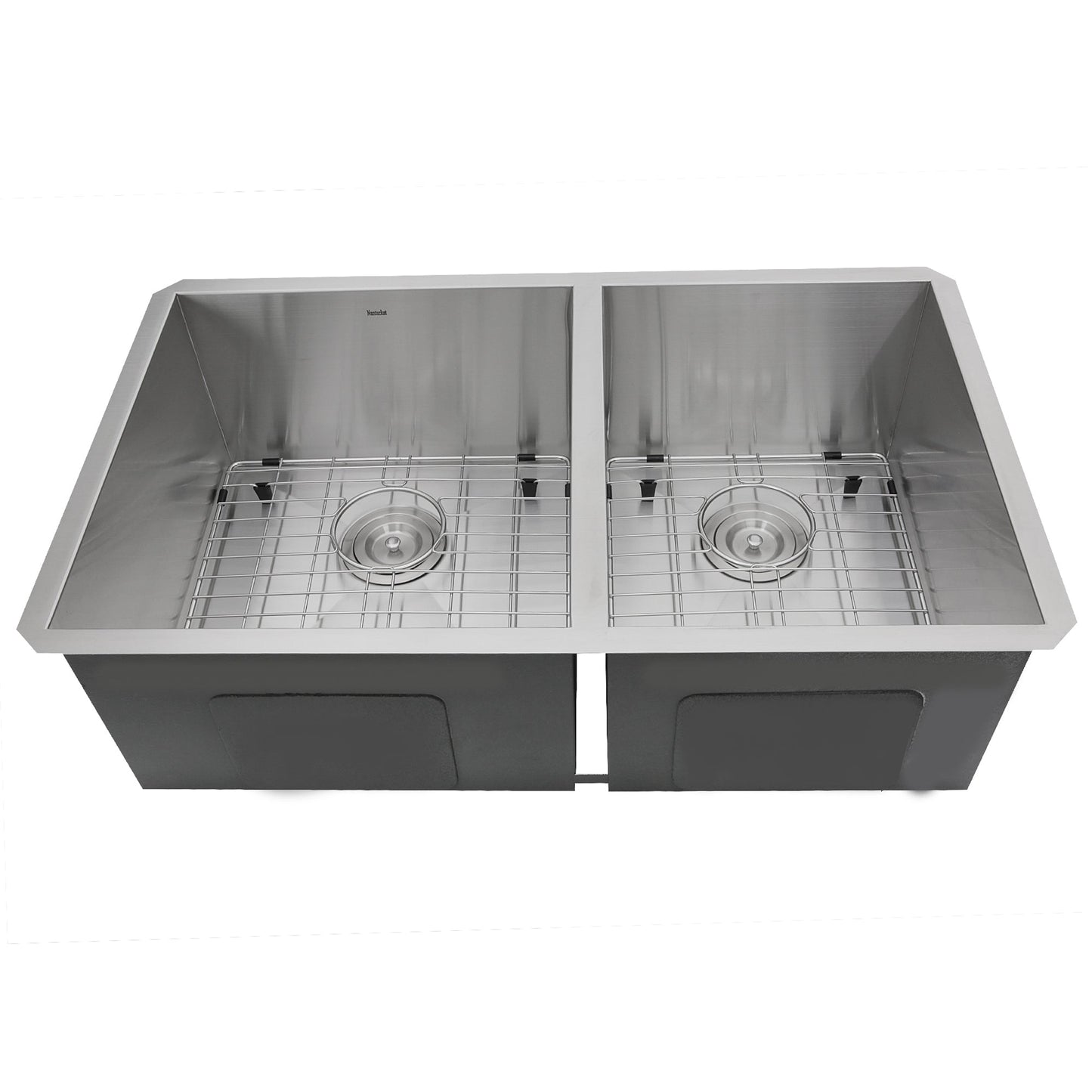 Nantucket Sinks Pro Series 32" Rectangle Undermount Brushed Satin Silver 304 Stainless Steel 55/45 Offset Double Bowl Zero Radius Kitchen Sink