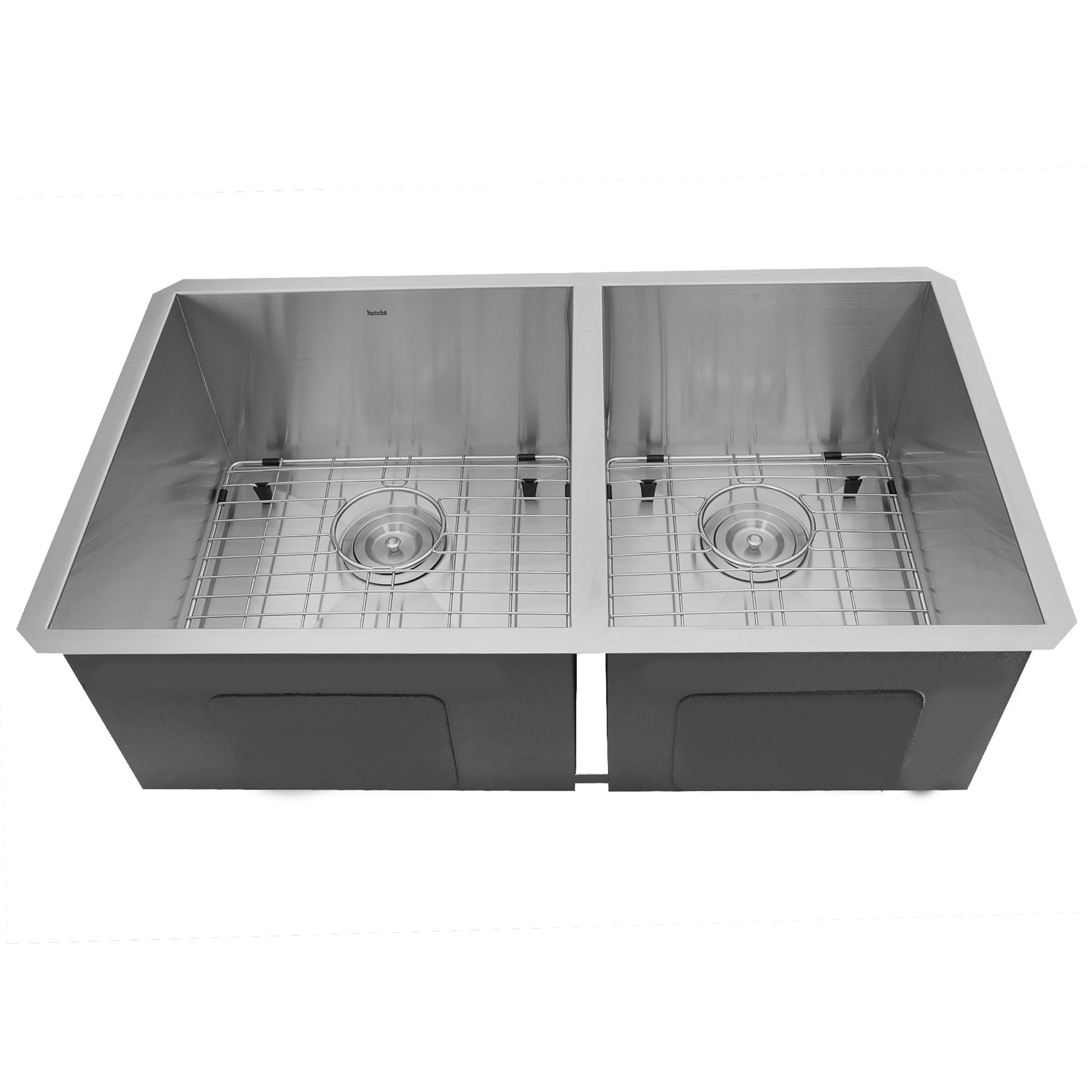 Nantucket Sinks Pro Series 32" Rectangle Undermount Brushed Satin Silver 304 Stainless Steel 55/45 Offset Double Bowl Zero Radius Kitchen Sink