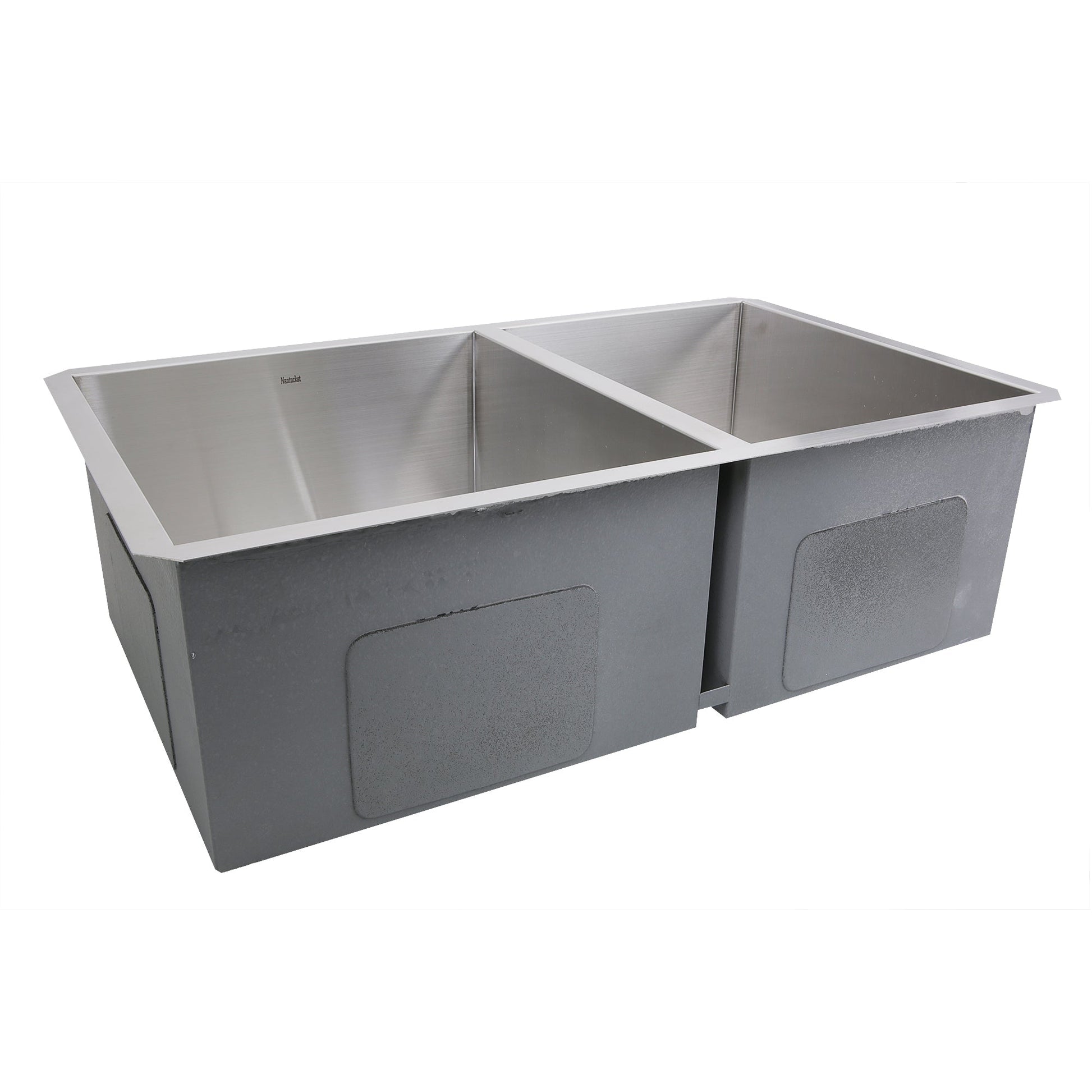 Nantucket Sinks Pro Series 32" Rectangle Undermount Brushed Satin Silver 304 Stainless Steel 55/45 Offset Double Bowl Zero Radius Kitchen Sink