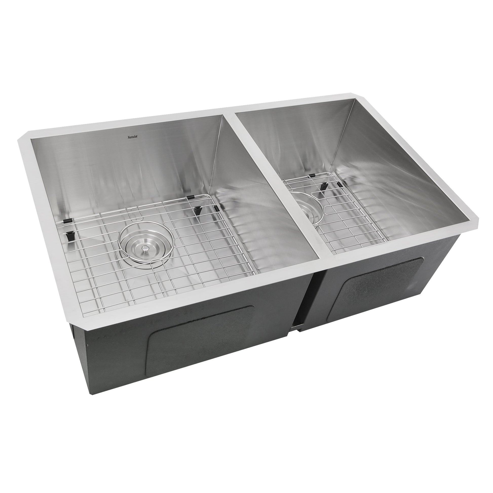 Nantucket Sinks Pro Series 32" Rectangle Undermount Brushed Satin Silver 304 Stainless Steel 55/45 Offset Double Bowl Zero Radius Kitchen Sink