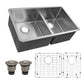 Nantucket Sinks Pro Series 32" Rectangle Undermount Brushed Satin Silver 304 Stainless Steel 60/40 Offset Double Bowl Small Radius Kitchen Sink