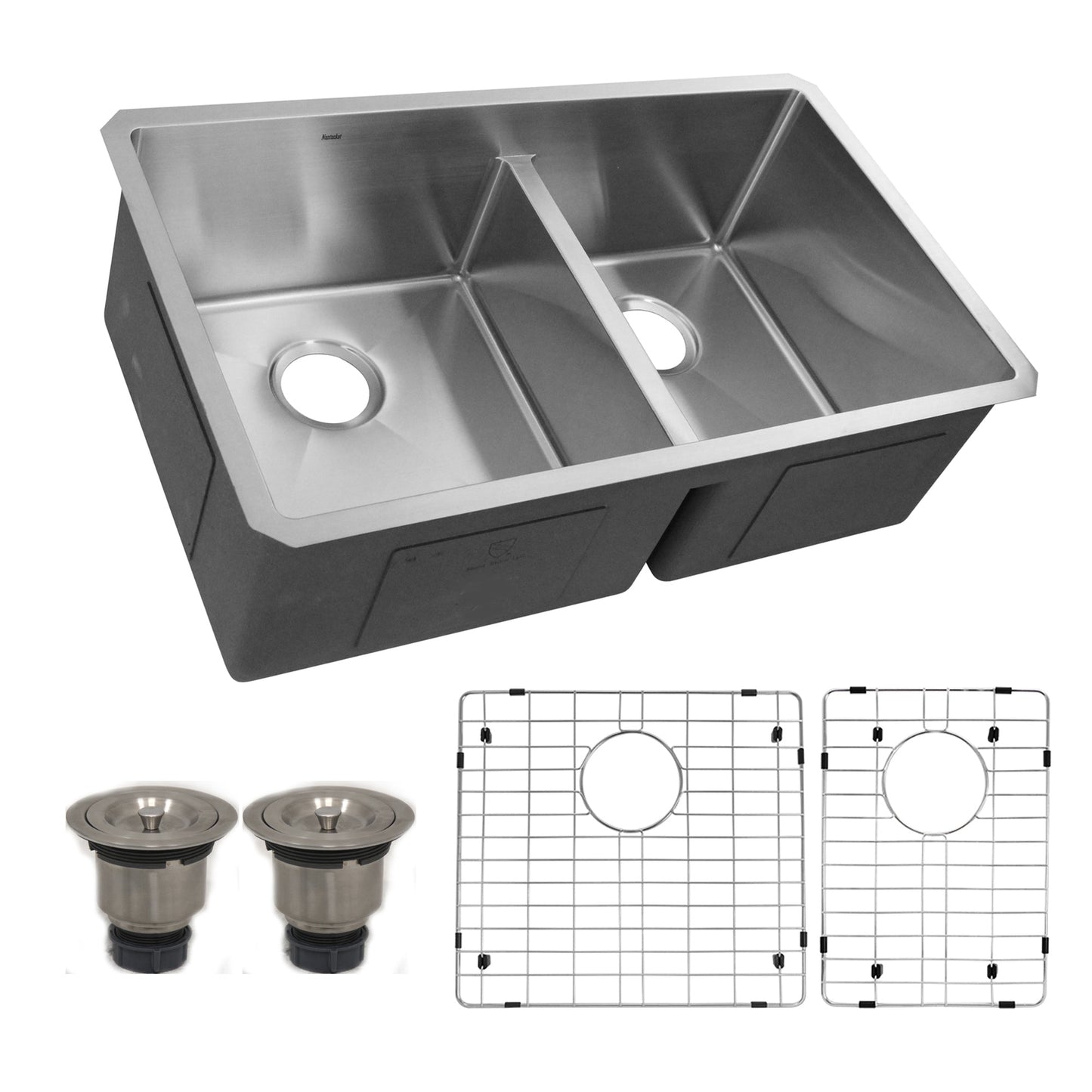 Nantucket Sinks Pro Series 32" Rectangle Undermount Brushed Satin Silver 304 Stainless Steel 60/40 Offset Double Bowl Small Radius Kitchen Sink