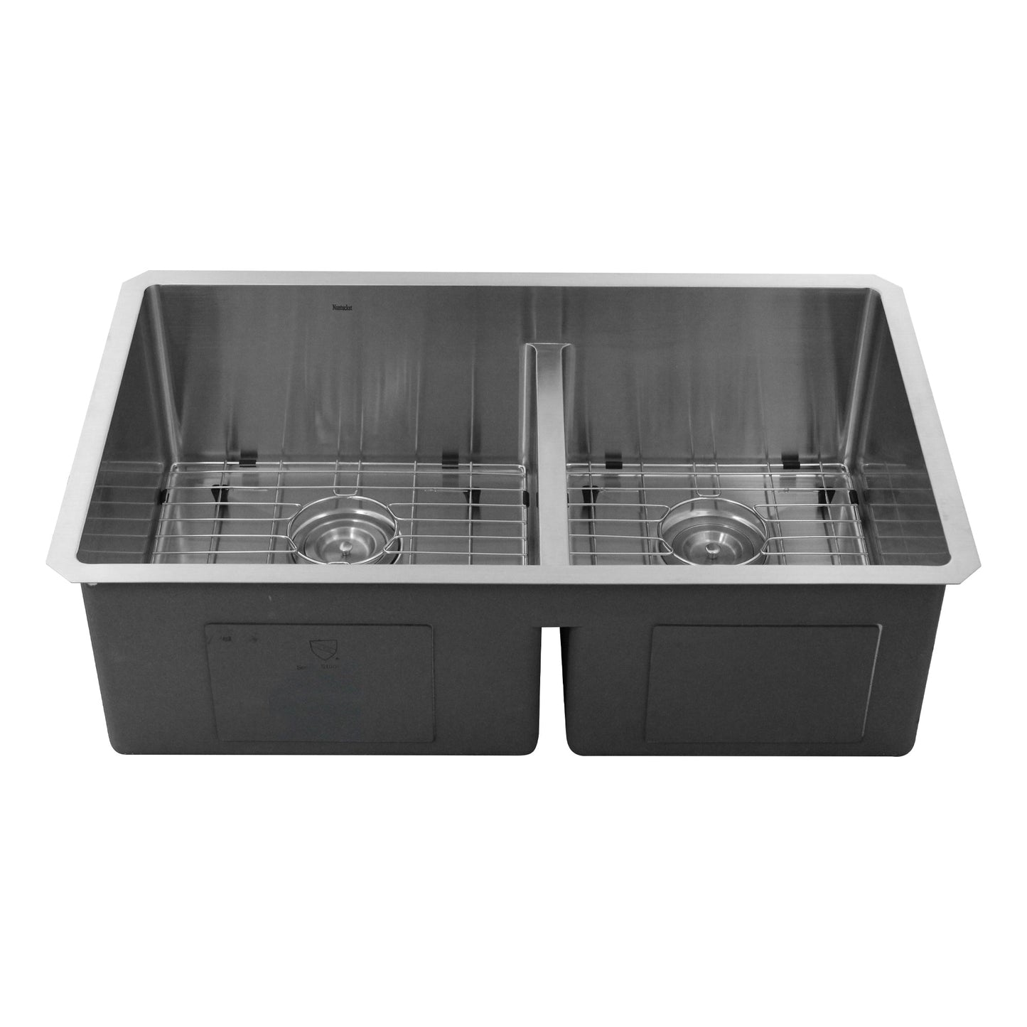 Nantucket Sinks Pro Series 32" Rectangle Undermount Brushed Satin Silver 304 Stainless Steel 60/40 Offset Double Bowl Small Radius Kitchen Sink