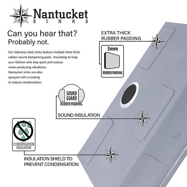 Nantucket Sinks Pro Series 32" Rectangle Undermount Brushed Satin Silver 304 Stainless Steel Double Equal Prep Station Small Radius Kitchen Sink With Accessories