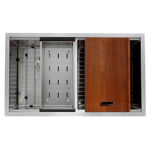 Nantucket Sinks Pro Series 32" Rectangle Undermount Brushed Satin Silver 304 Stainless Steel Double Equal Prep Station Small Radius Kitchen Sink With Accessories