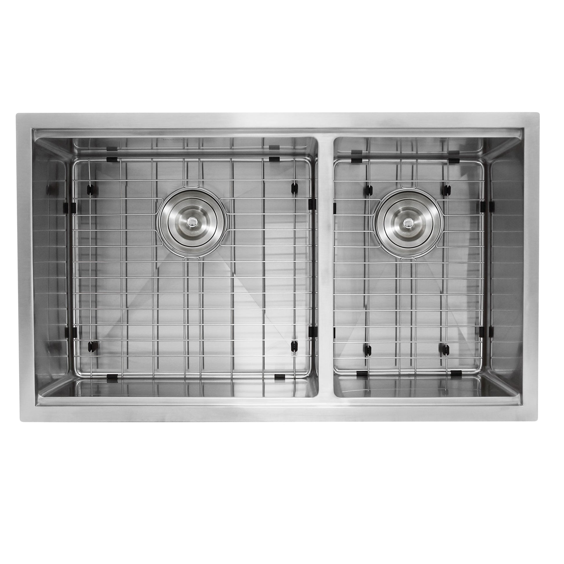 Nantucket Sinks Pro Series 32" Rectangle Undermount Brushed Satin Silver 304 Stainless Steel Offset Double Bowl Small Radius Kitchen Sink With Accessories
